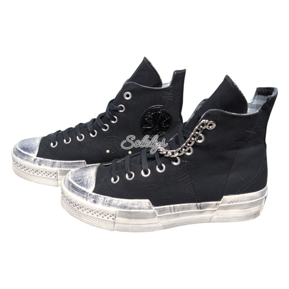 Converse Chuck 70 Plus Hi Punk Black Egret Distressed Platform Sneaker Women 9.5 - Picture 5 of 10